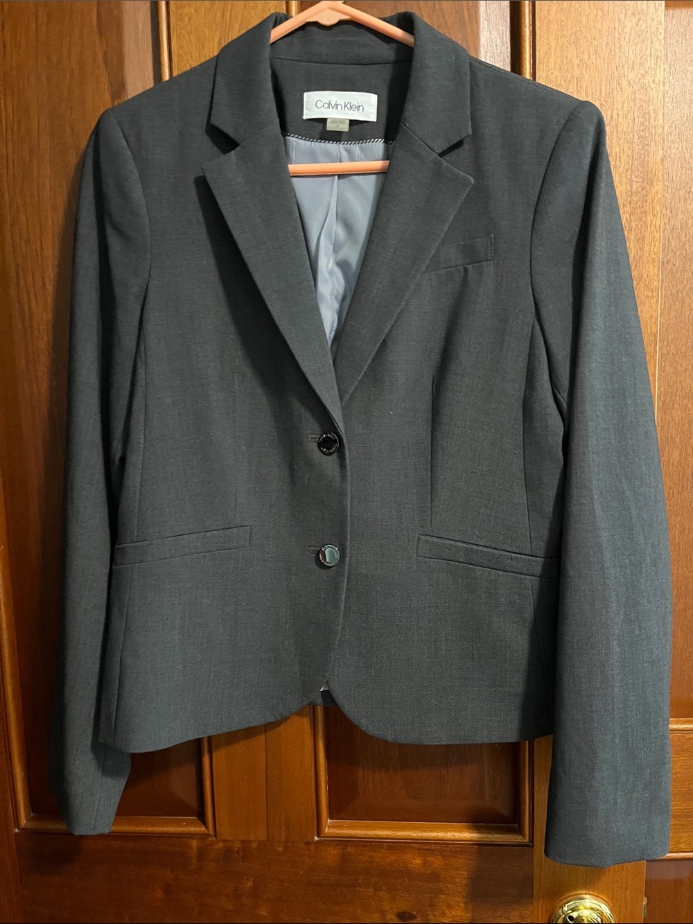 Calvin Klein Women's Dark Charcoal Gray Two-Button Blazer